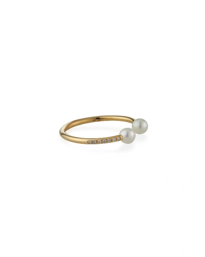 Shop Sydney Evan 14k Diamond Pave 2-pearl Wire Ring In Gold