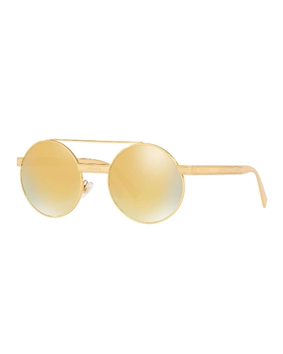 Shop Versace Round Metal Sunglasses In Gold