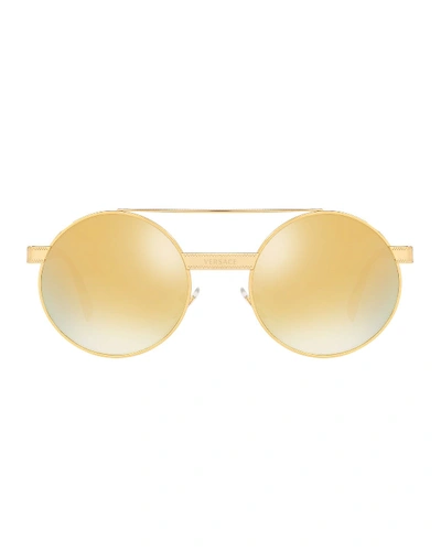 Shop Versace Round Metal Sunglasses In Gold