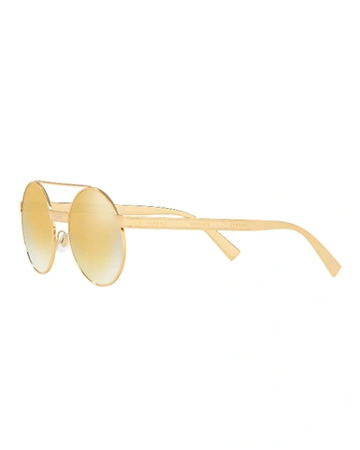 Shop Versace Round Metal Sunglasses In Gold