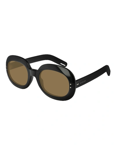 Shop Gucci Round Monochromatic Sunglasses In Black