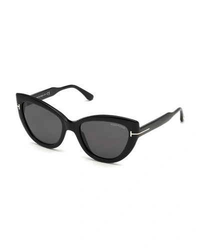 Shop Tom Ford Anya Cat-eye Monochromatic Sunglasses In Black/gray