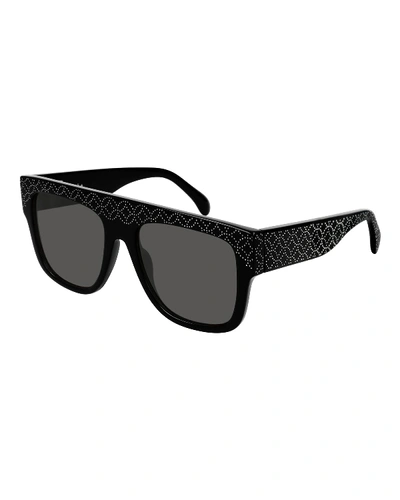 Shop Alaïa Flattop Rectangle Studded Acetate Sunglasses In Black
