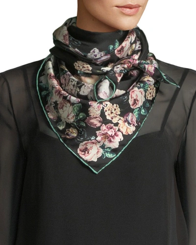 Shop Dolce & Gabbana Silk Twill Floral Scarf In Putti Cartoons