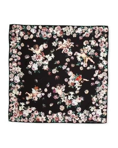 Shop Dolce & Gabbana Silk Twill Floral Scarf In Putti Cartoons