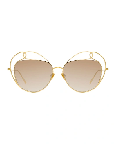 Shop Linda Farrow Cutout Aviator Sunglasses In Mocha