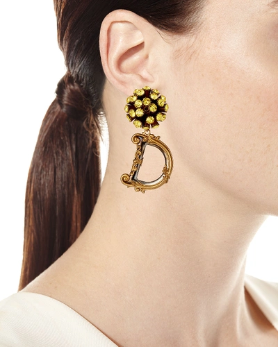 Shop Dolce & Gabbana Sunflower Dg Drop Earrings In Gold
