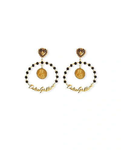 Shop Dolce & Gabbana Crazy For Sicily Hoop Earrings In Black