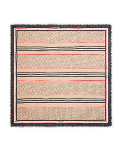 Shop Burberry Monogram Icon Stripe Gauze Square Scarf In Archive Beige