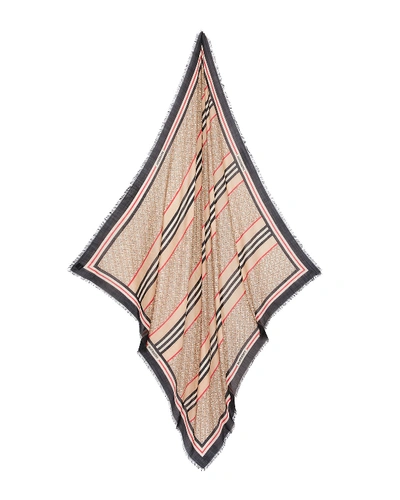 Shop Burberry Monogram Icon Stripe Gauze Square Scarf In Archive Beige