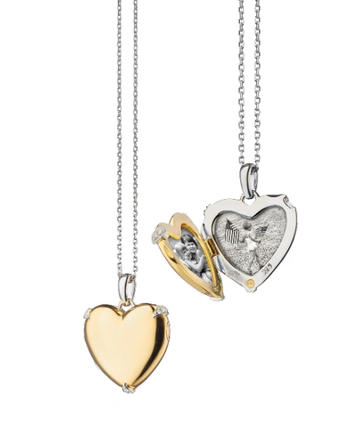 Shop Monica Rich Kosann 18k Yellow Gold & Sterling Silver Heart Locket Necklace W/ Diamond Accents In Yellow/silver