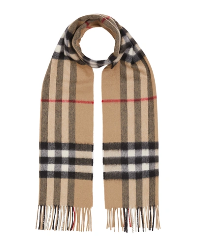 Burberry Giant Check Tasselled-trim Cashmere Scarf In Archive Beige