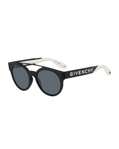 Shop Givenchy Two-tone Rubber Round Sunglasses In Black/blue
