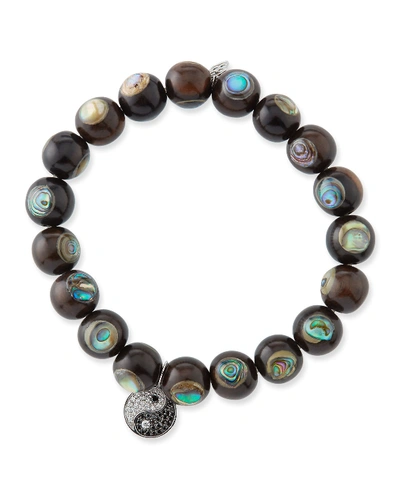 Shop Sydney Evan 14k Yin Yang Diamond & Abalone Wood Bracelet In Brown