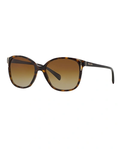 Shop Prada Square Gradient Arrow-edge Sunglasses, Black In Havana/brown