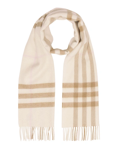 Shop Burberry Giant Check Cashmere Scarf In White/alabaster