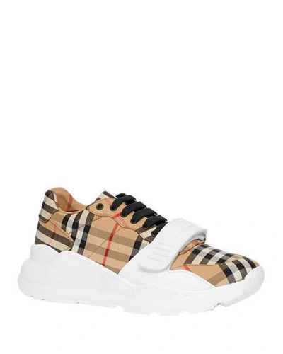 Shop Burberry Vintage Check Cotton Sneakers In Beige