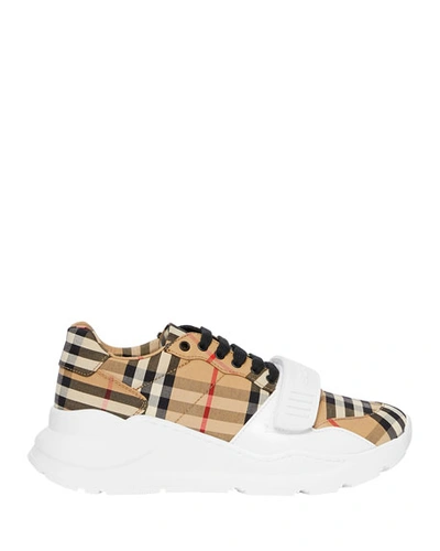 Shop Burberry Vintage Check Cotton Sneakers In Beige