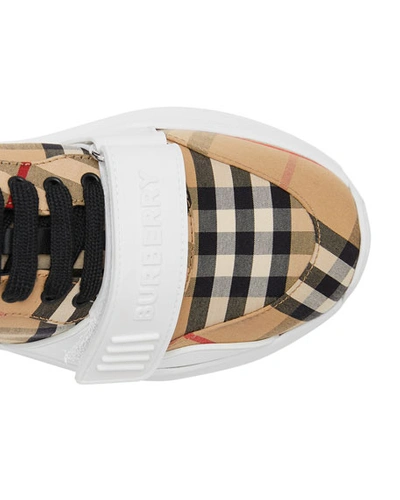 Shop Burberry Vintage Check Cotton Sneakers In Beige