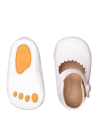 Elephantito Girl's Scalloped Leather Mary Jane, Baby In White