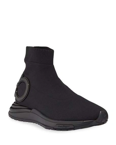 Shop Ferragamo Gardena Gancini Sock Sneakers In Black