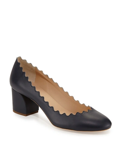 Shop Chloé Scalloped Leather Pumps In Gray