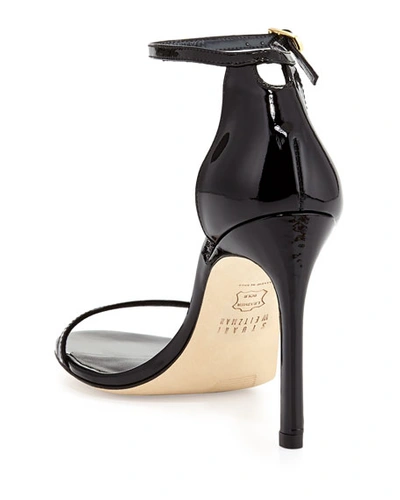 Shop Stuart Weitzman Nudistsong Patent Ankle-wrap High-heel Sandals In Black