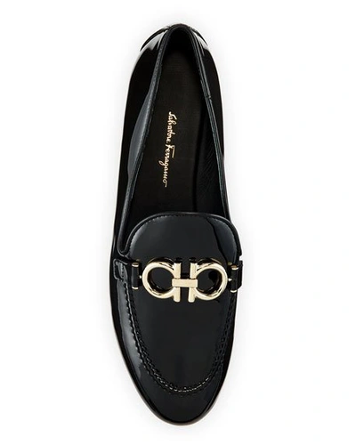 Shop Ferragamo Trifoglio Patent Gancini Horsebit Loafers In Nero