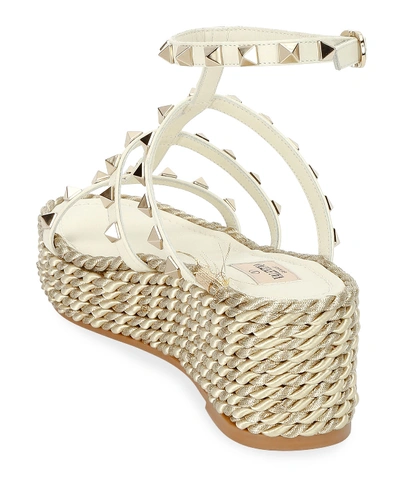 Shop Valentino Rockstud Torchon Platform Espadrilles, White