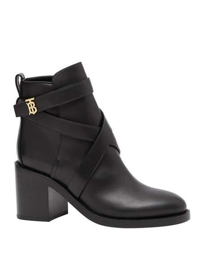 Shop Burberry Pryle Tb Strappy Booties In Black