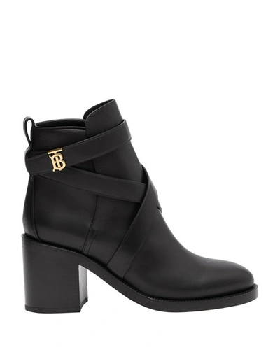 Shop Burberry Pryle Tb Strappy Booties In Black