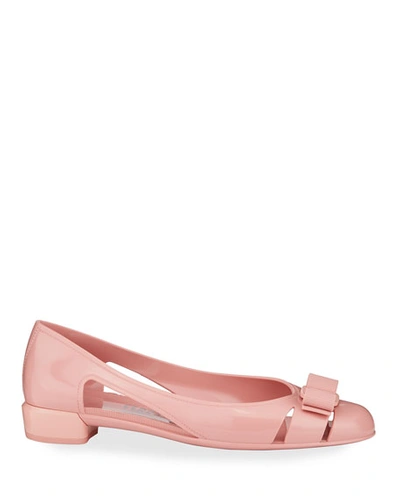 Shop Ferragamo Vara Jelly Ballet Flats In Desert Rose