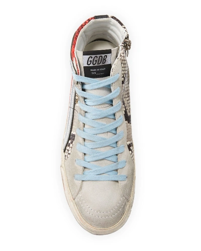 Shop Golden Goose Mixed-media Snake-print High-top Sneakers In Gray Pattern