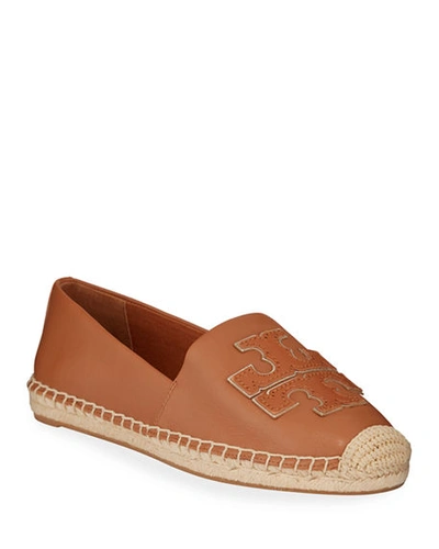 Shop Tory Burch Ines Flat Leather Logo Espadrilles In Tan