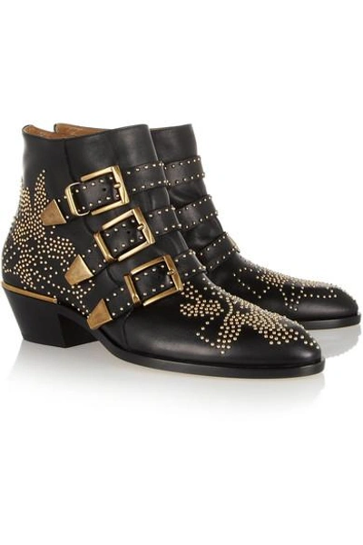 Shop Chloé Susanna Studded Leather Ankle Boots In Black