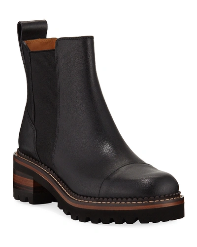 Shop See By Chloé Mallory 30mm Leather Lug-sole Chelsea Boots In Black