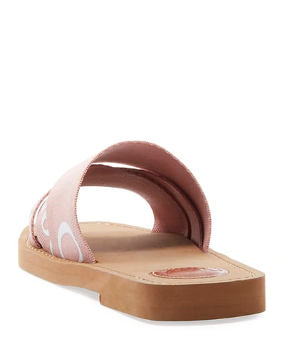 Shop Chloé Woody Flat Logo Ribbon Slide Sandals In Light Pink
