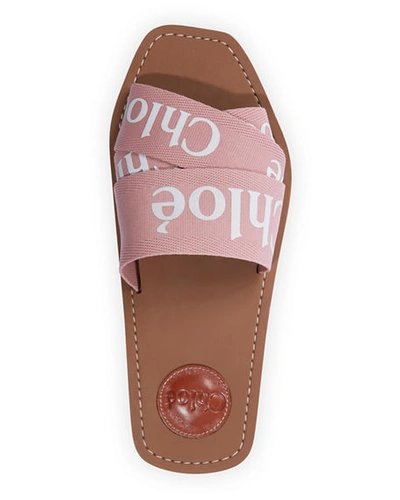 Shop Chloé Woody Flat Logo Ribbon Slide Sandals In Light Pink