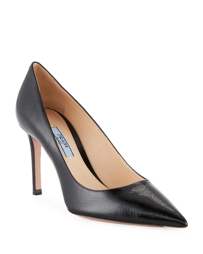 Shop Prada Patent Saffiano Leather 85mm High-heel Pumps In Nero