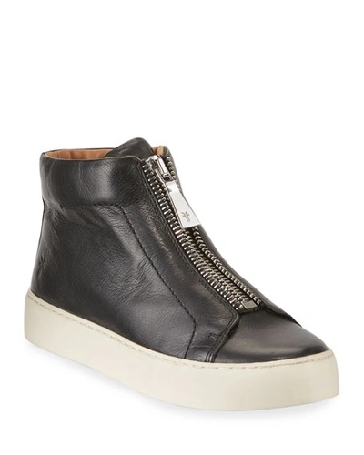 Shop Frye Lena Leather Zip High-top Sneakers In Black