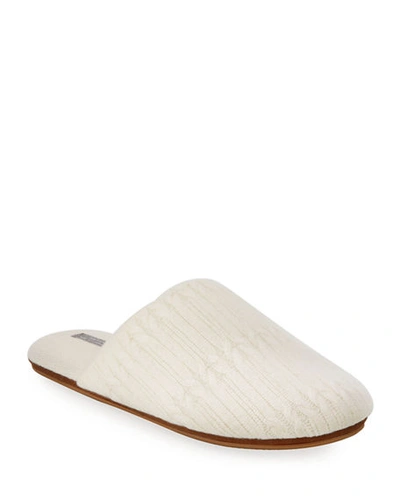 Shop Neiman Marcus Cable-knit Cashmere Slippers In Off White