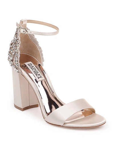 Shop Badgley Mischka Ainsley Crystal Embellished Satin Sandals In Ivory