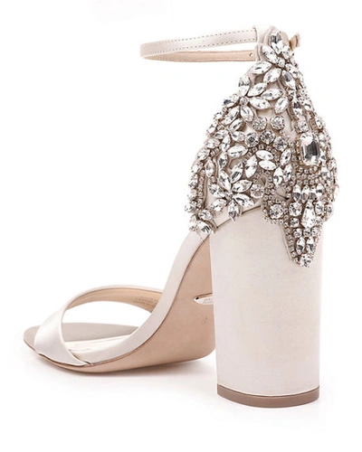 Shop Badgley Mischka Ainsley Crystal Embellished Satin Sandals In Ivory