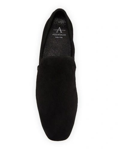 Shop Aquatalia Revy Flat Calf Suede Loafers In Black