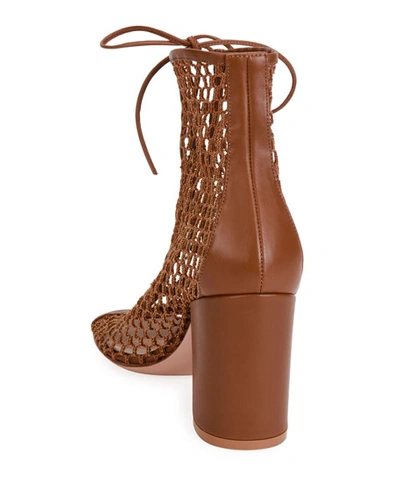 Shop Gianvito Rossi Fishnet Lace-up Booties In Brown