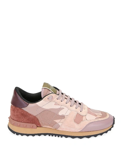 Shop Valentino Rockrunner Camo Lace-up Sneakers In Pink