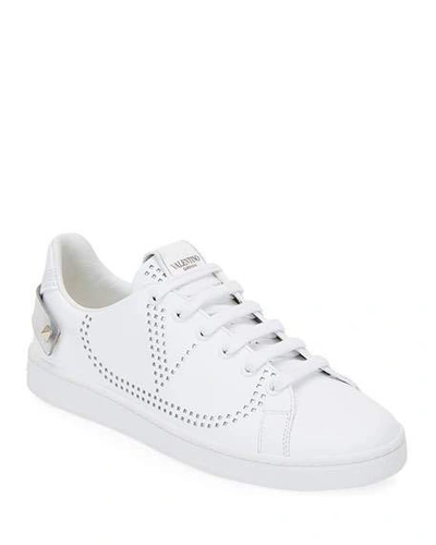 Shop Valentino Backnet Low-top Sneakers With Metallic Rockstud Tab In White