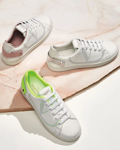 Shop Valentino Backnet Low-top Sneakers With Metallic Rockstud Tab In White