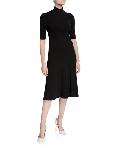 Shop Rosetta Getty Cropped-sleeve Zip-front Turtleneck Sweater Dress In Black