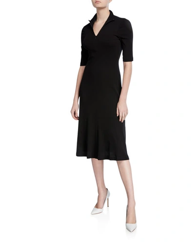 Shop Rosetta Getty Cropped-sleeve Zip-front Turtleneck Sweater Dress In Black